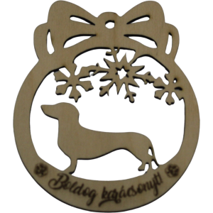 Tacskós karácsonyfa dísz, vágott, gravírozott