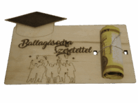 Gravírozott fa ballagási üdvözlőlap és pénztartó – "Ballagásodra szeretettel"